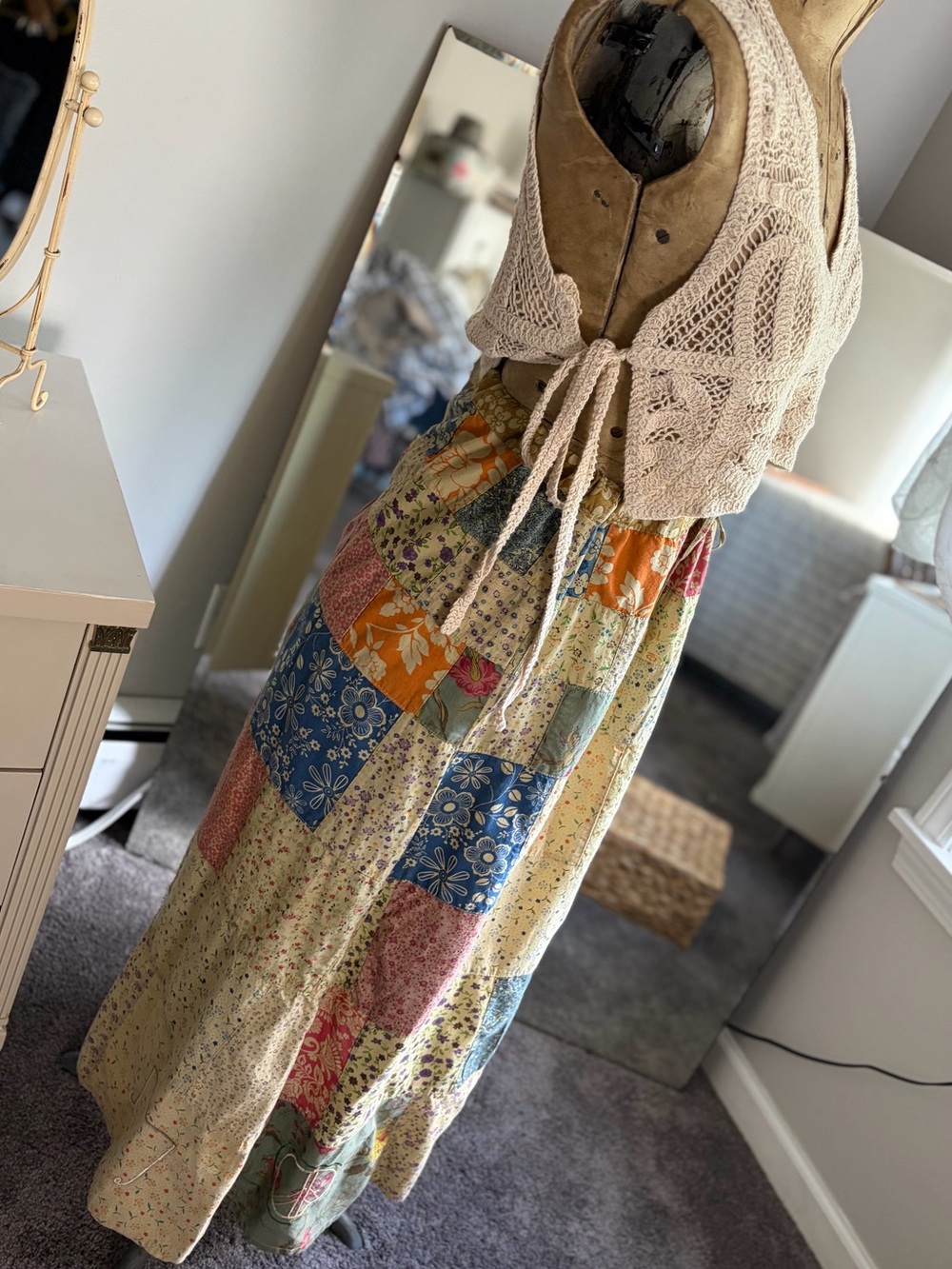 Blue Sky Bohemian Patchwork Maxi A-line Skirt Made In India - Picture 3 of 13